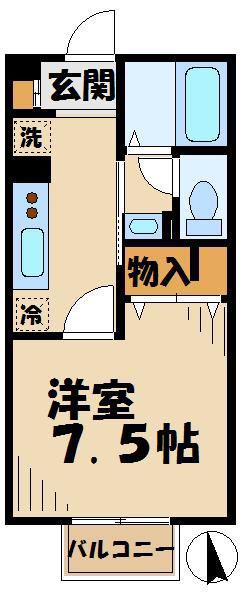 カーサ リヴェール Ⅱ(1K/1階)の間取り写真