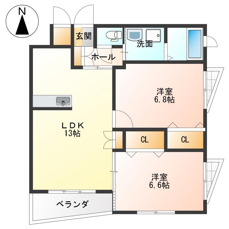リポーズ21A棟(2LDK/1階)の間取り写真