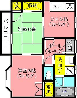 フルールII(2DK/1階)の間取り写真