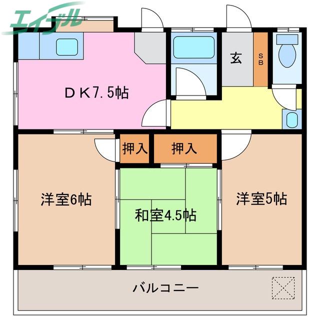 笹川テラス(3DK/2階)の間取り写真