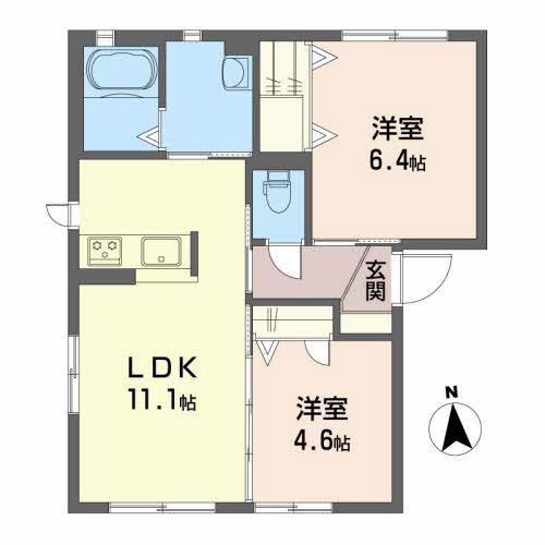 ファルカスI A棟(2LDK/1階)の間取り写真