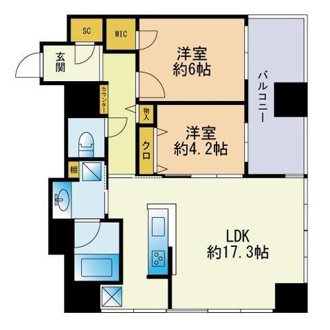 ロイヤルパークス大名(2LDK/14階)の間取り写真