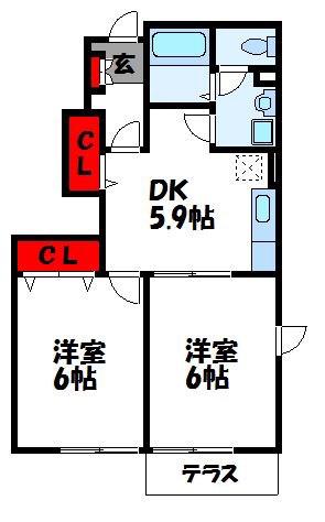 メルヴェーユ(2DK/1階)の間取り写真