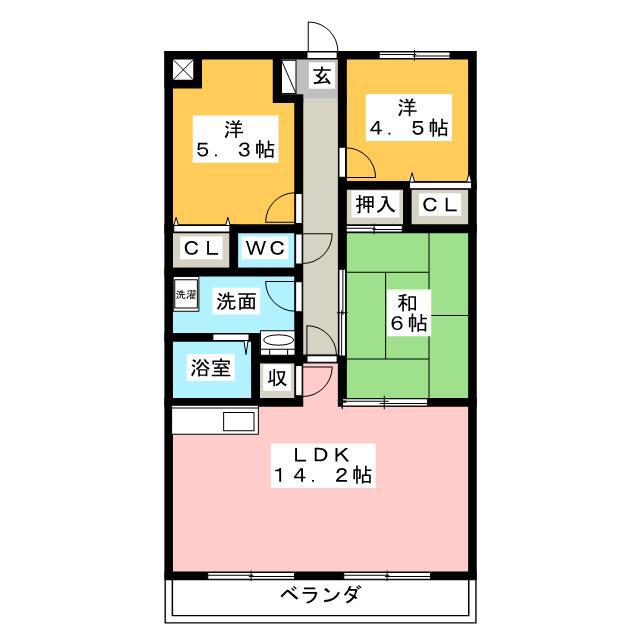 ベント484(3LDK/2階)の間取り写真