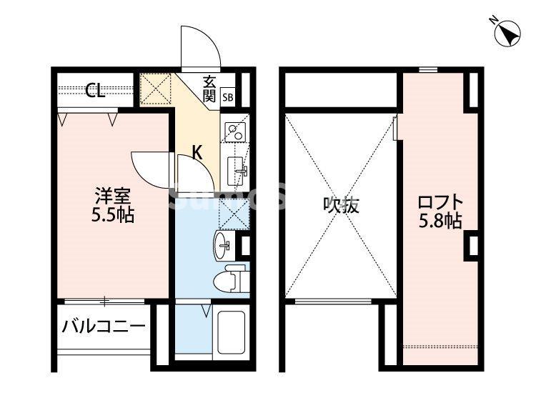 サンクス東須磨(1K/2階)の間取り写真