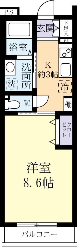 シャルム水戸(1K/3階)の間取り写真