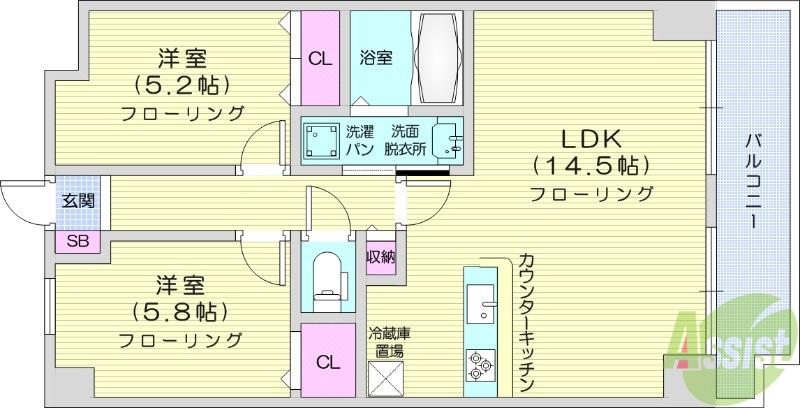 東仙台ガーデンハイツⅢ(2LDK/1階)の間取り写真