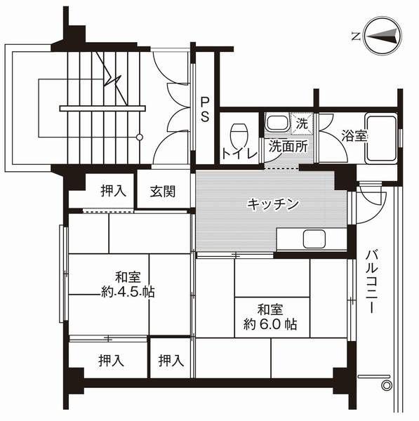 ビレッジハウス玖珂2号棟(2K/2階)の間取り写真