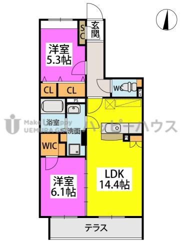 モンテロクローバル(2LDK/1階)の間取り写真