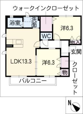 ノースヒル(2LDK/2階)の間取り写真