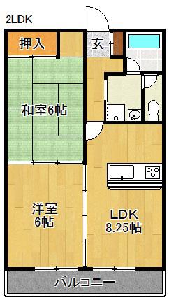 金田マンションゆきら A棟(2LDK/2階)の間取り写真