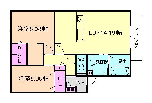 アベニール(2LDK/1階)の間取り写真