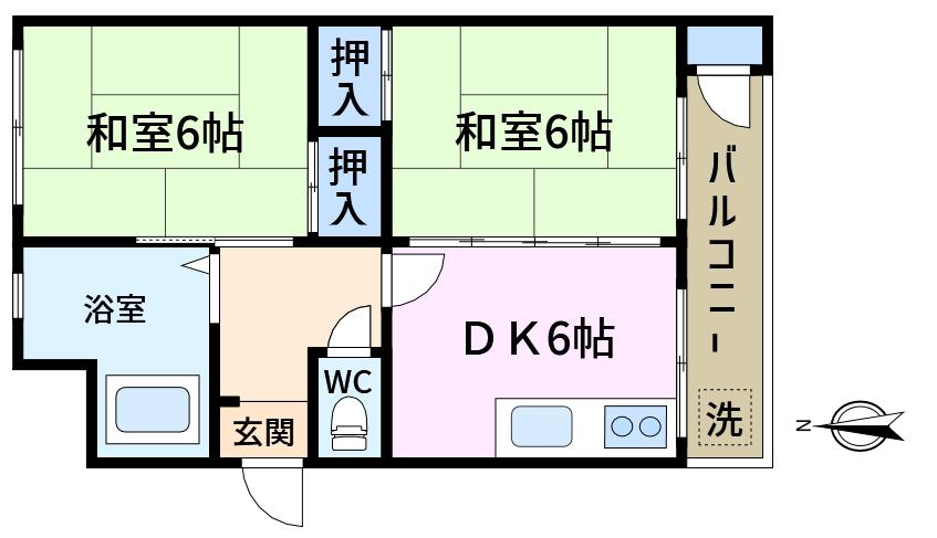 グリーンハイツ奥戸(2DK/1階)の間取り写真