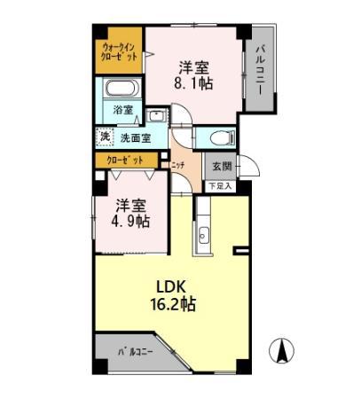 アルカス西公園(2LDK/3階)の間取り写真