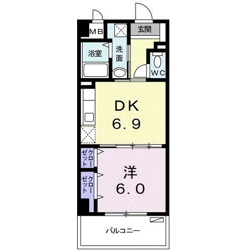 サウスひまわり(1DK/3階)の間取り写真