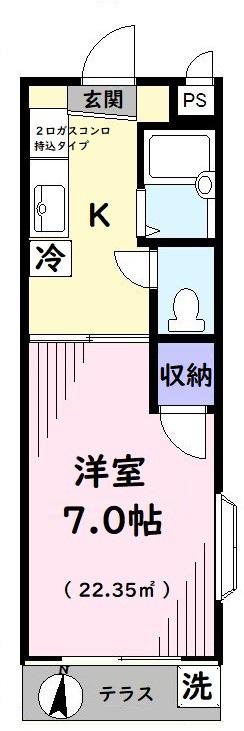 ヒルズイシダII(1K/1階)の間取り写真