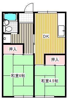 コーポいわい(2DK/1階)の間取り写真