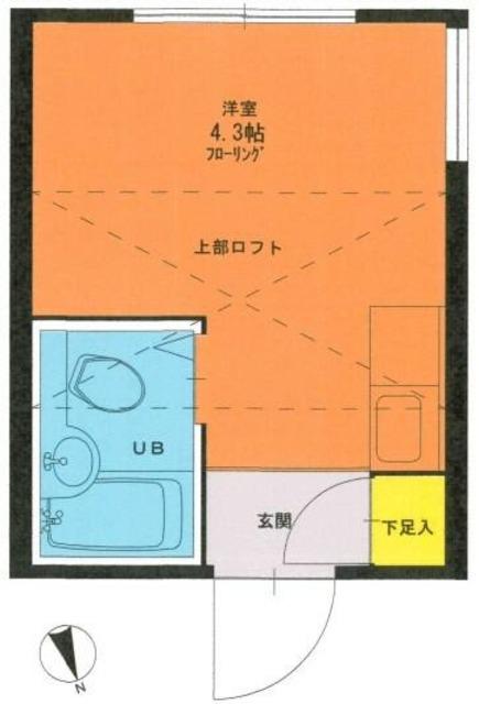 ハイテラス石川台 A棟(ワンルーム/2階)の間取り写真