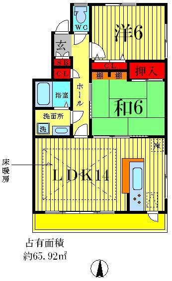 レジデンスセーダーコート(2LDK/2階)の間取り写真
