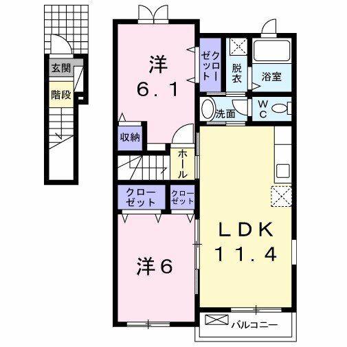 ブローテM(2LDK/2階)の間取り写真