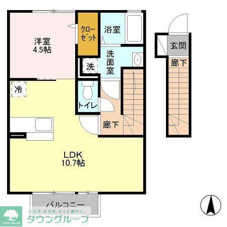 コートエストB棟(1LDK/2階)の間取り写真