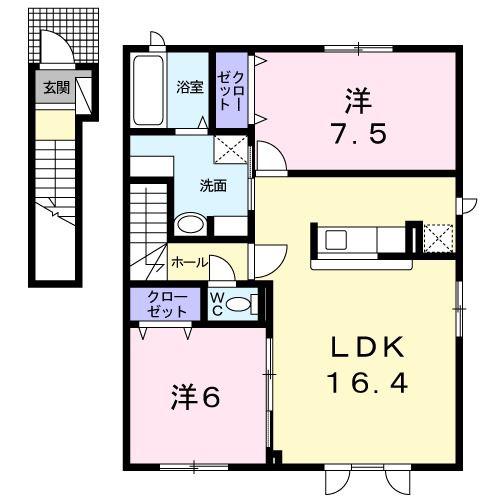 シュエットI(2LDK/2階)の間取り写真