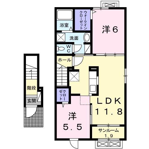 グランテラス A(2LDK/2階)の間取り写真