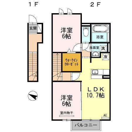 ベルエア ヒルズ(2LDK/2階)の間取り写真