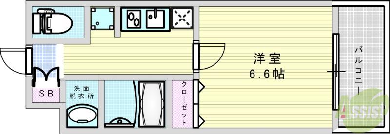 ミッドコート東三国(1K/3階)の間取り写真