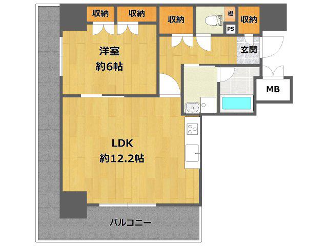 ベルファース尼崎(1LDK/4階)の間取り写真