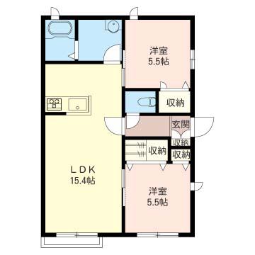 ハイムブルーメ赤塚(2LDK/2階)の間取り写真