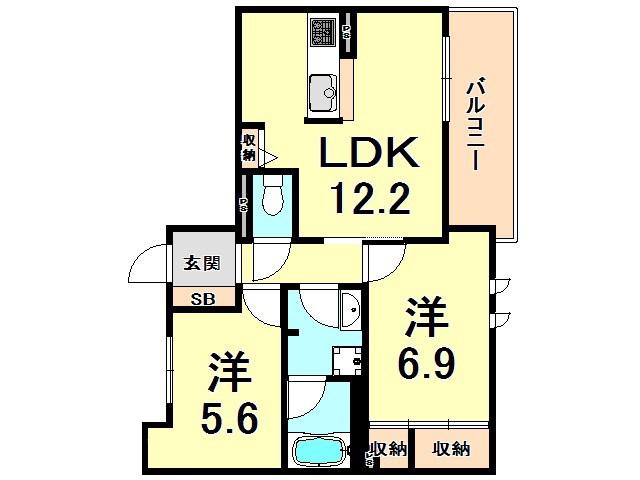 セリジエ夙川(2LDK/2階)の間取り写真