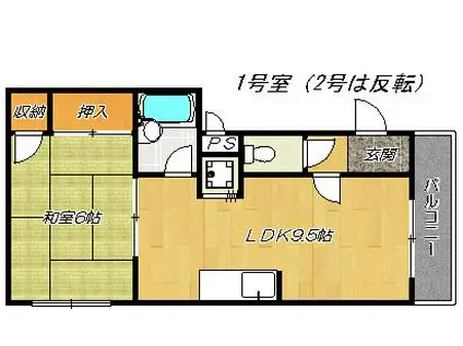 シャルマン南津の辺A(1LDK/3階)の間取り写真