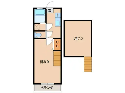 エスポワールII(1K/2階)の間取り写真