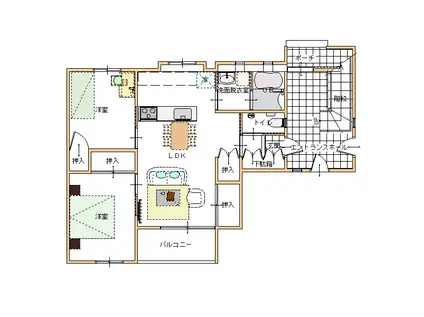 コミンニョロの家 奥(2LDK/1階)の間取り写真