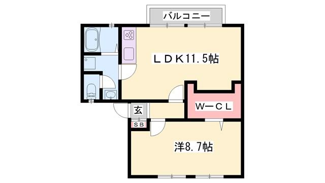 コンフォート社B棟(1LDK/2階)の間取り写真