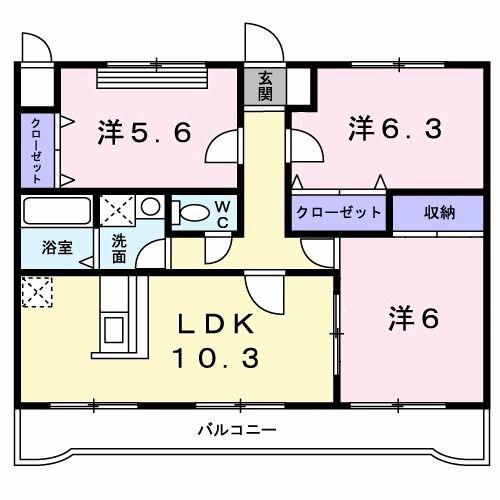 サンモール清水(3LDK/3階)の間取り写真