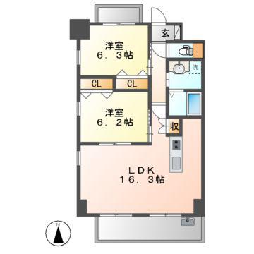 リンパクマンション(2LDK/8階)の間取り写真