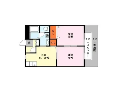 アヴァンス(2DK/2階)の間取り写真