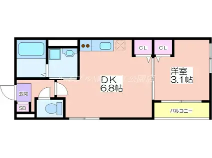 ハーモニーテラス遠里小野III(1DK/1階)の間取り写真