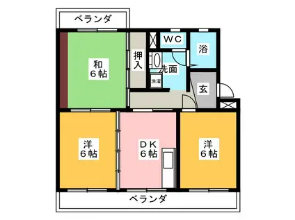 ロゼハイツ丘(3DK/1階)の間取り写真