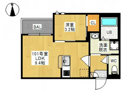 GRANDTIC下伊福(1LDK/1階)の間取り写真