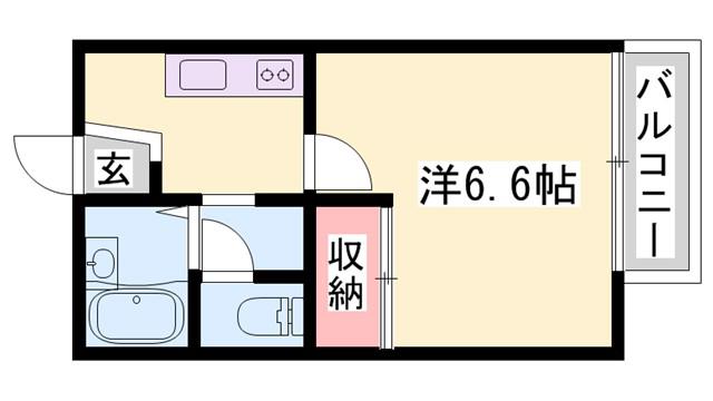 相生市 ウイング相生旭(1K/2階)の間取り写真