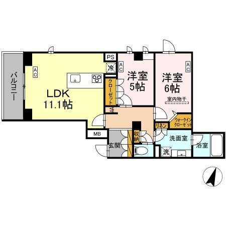 プライム フォレスト 百合ケ丘(2LDK/2階)の間取り写真
