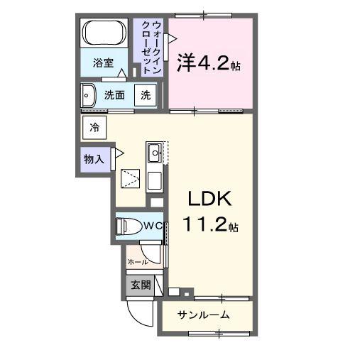 クラスペディアA(1LDK/1階)の間取り写真