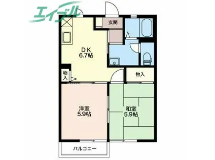 ルクプルカワイ(2DK/1階)の間取り写真