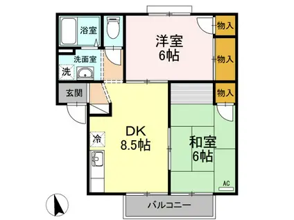 グリーンガーデンA棟(2DK/1階)の間取り写真