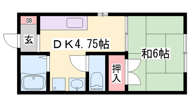 ハイネスS・A(1DK/2階)の間取り写真