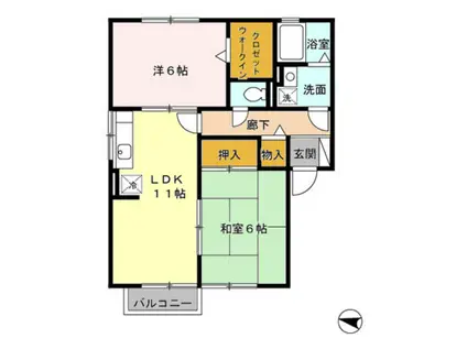 フローラルアベニューB棟(2LDK/2階)の間取り写真