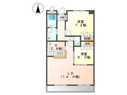 ウエスト HILL(2LDK/5階)の間取り写真